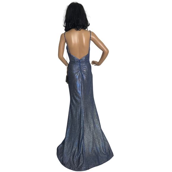 2010s Terani Couture Royal Silver Beaded Metallic Evening Gown Size 2 NWT - Picture 3 of 16